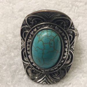 sterling silver ring with large turquoise stone